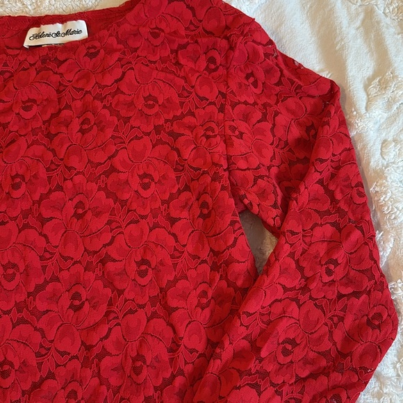 Vintage Helene St. Marie Red Lace Top - Picture 2 of 5